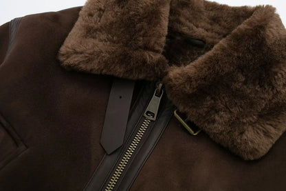 Casual Standing Neck Contrast Strap Decoration Loose Double sided Jacket Coat