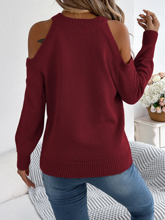 Off Shoulder Round Neck Pullover Hollow Out Twist Knitted Sweaters