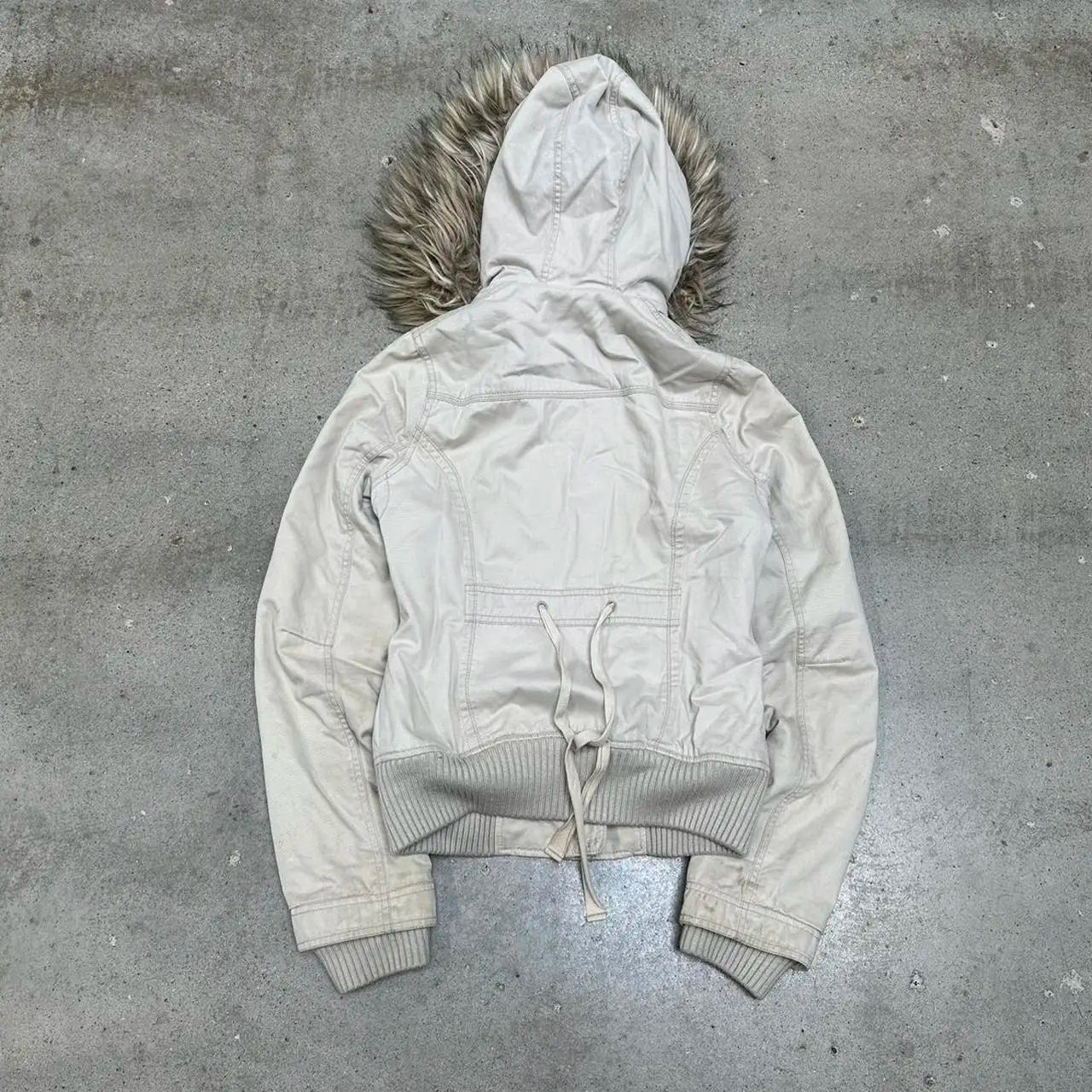 American Street Style Retro Fur Lined Hooded Jacket Womens White Zipper Coat Warm Plush Gothic Fashion