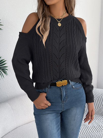 Off Shoulder Round Neck Pullover Hollow Out Twist Knitted Sweaters