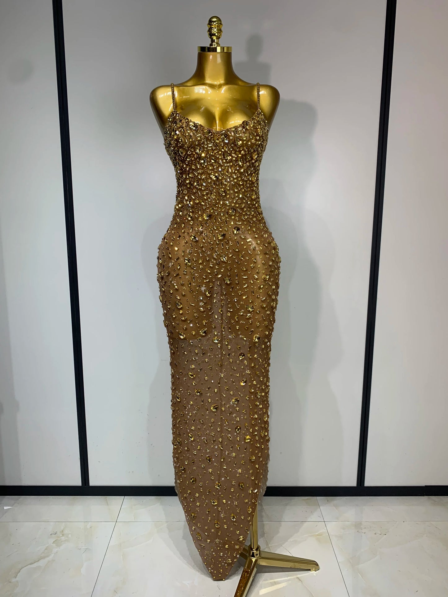 Sleeveless Rhinestone Bodycon Maxi Long Dress