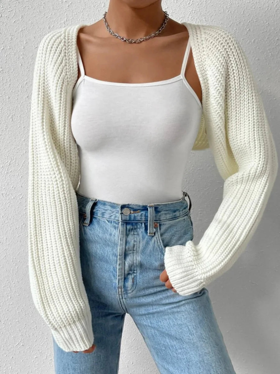 Women s Open Front Cropped Cardigan Long Sleeve