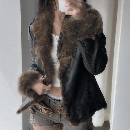 Fur Leather Jacket Women Fashion