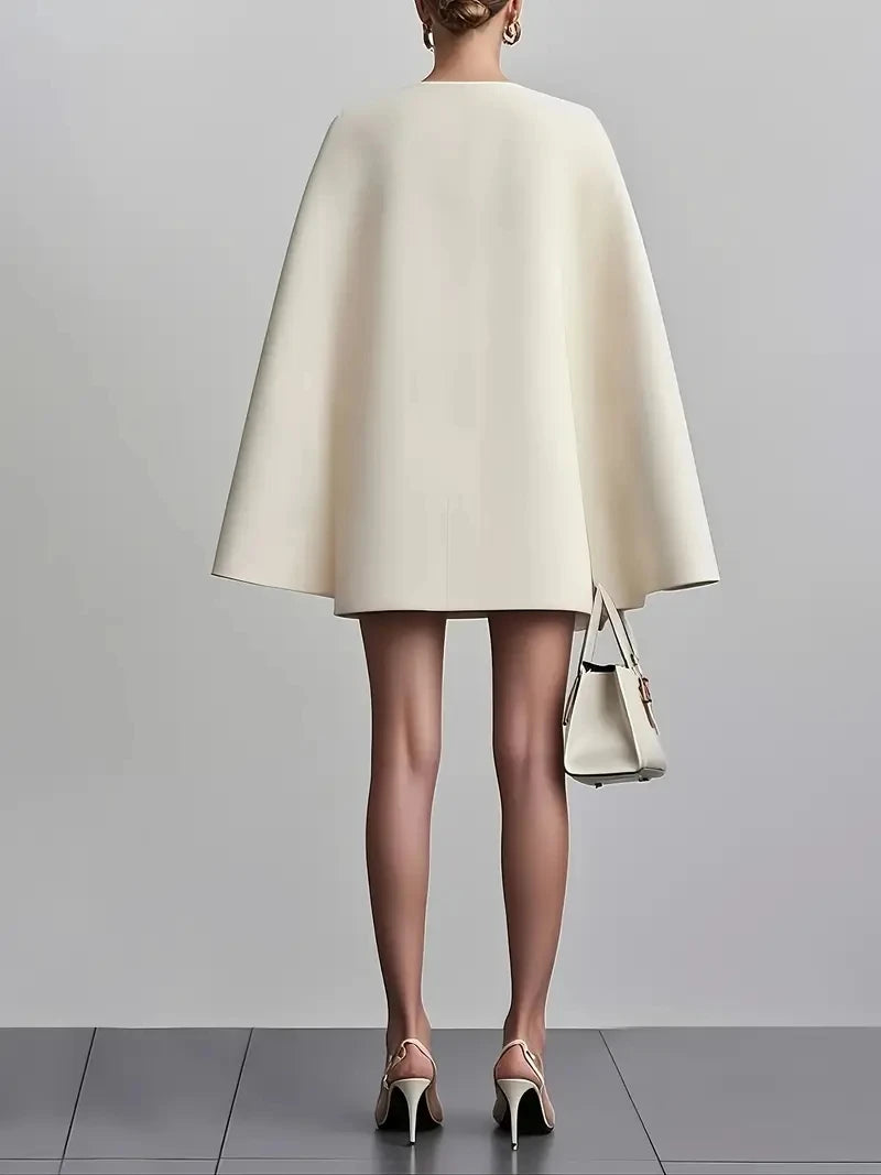 Party Dress Elegant V-neck Shawl Cape Sleeve Midi Dress