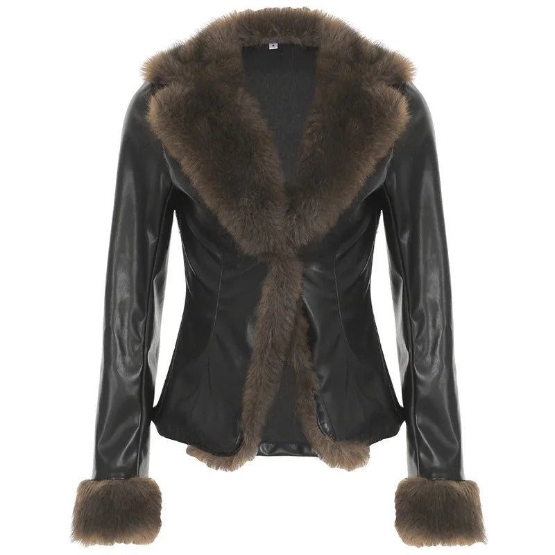 Fur Leather Jacket Women Fashion