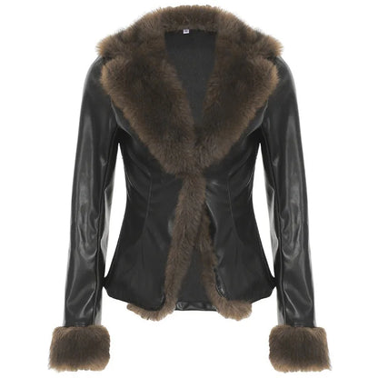 Fur Leather Jacket Women Fashion