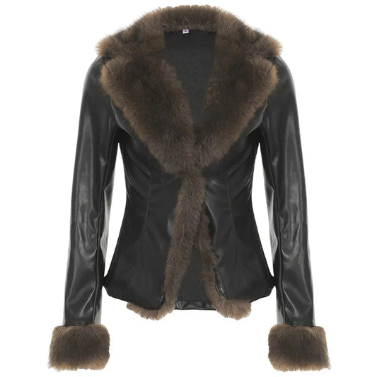 Fur Leather Jacket Women Fashion