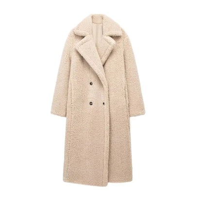 Wool Blend Long Coat Lapel Chic Long Sleeve.
